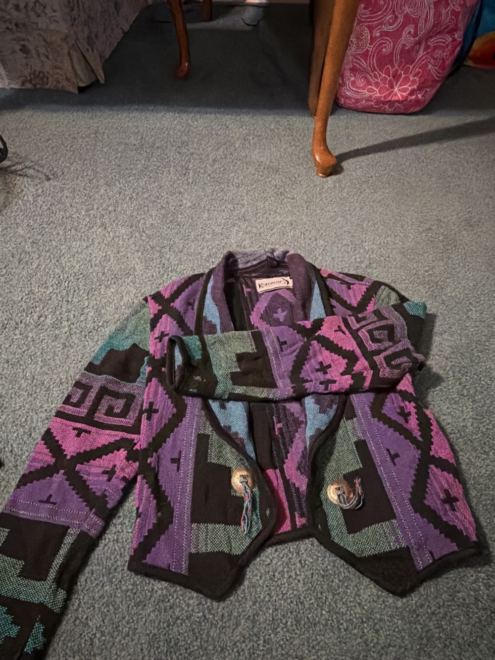 Southwestern Open Cardigan Blazer in Purple, Teal & Black